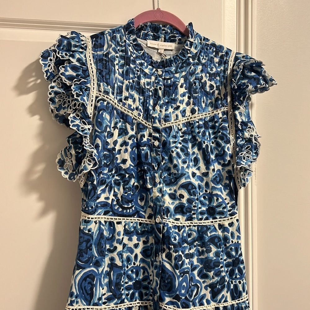 House of Harlow 1960 Melba Blue Floral Ruffle Button Front Dress - Picture 5 of 12